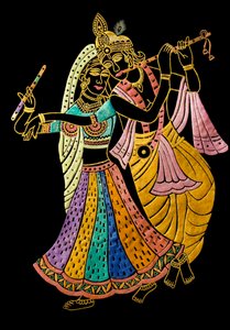 Radha Krishna Pintura en miniatura sobre terciopelo de School Indian