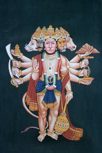 Shri Panchmukhi Hanuman (gouache y acuarela sobre papel) de School Indian