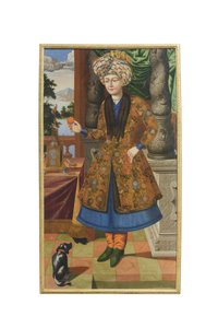 Un hombre en traje persa, artista desconocido, periodo safávida (óleo sobre lienzo) de School Iranian