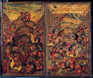 Escena de batalla. Pintura de origen indo-iraní del siglo XVII. Museo de Artes Decorativas, París de School Iranian