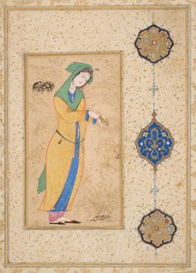 Houri de pie en un jardín (acuarela opaca sobre papel) de School Iranian