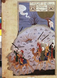 Majnun observando la batalla entre Nawfal y la tribu de Laila por maestro iraní