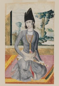 Príncipe Qajar sentado (lápiz y acuarela opaca sobre papel) de School Iranian