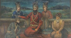 La coronación de Mohammad Shah Gurkani por Nader Shah, Abolhassan (óleo sobre lienzo)