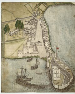 El castillo y la ciudad de Carrickfergus, Irlanda, c.1560 (pluma, tinta y acuarela sobre papel)