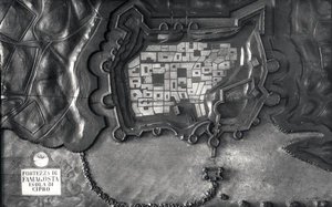 Un mapa en relieve de la Fortaleza de Famagosta en la Isla de Chipre en el siglo XVII