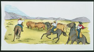 Argentina - gauchos reuniendo ganado en las Pampas