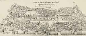 Vista aérea de la parte occidental de la ciudad de Udine, grabado, Italia de School Italian