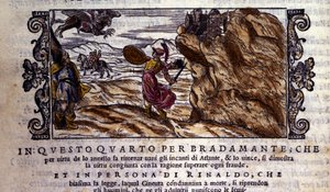 Bradamante le arranca a Brunel su anillo encantador, gracias al cual derrota el poder de Atlante y libera a Roger, escena del poema caballeresco “Orlando Furioso” de Ludovico Ariosto (1474 - 1533)