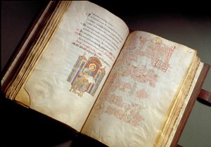 Evangelio. Códice del monasterio de Farfa. (Ms. E 16 folios 149v. 150r.) Roma, Biblioteca Vallicelliana
