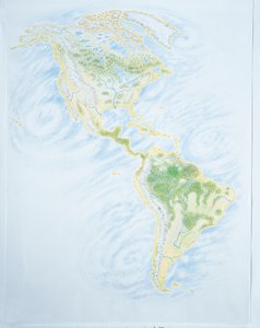Mapa físico de América (litografía en color) de School Italian