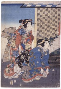 2 mujeres (una de rodillas) (xilografía en color) de School Japanese