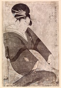 Mujer japonesa sentada (xilografía en color) de School Japanese