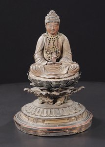 Miroku Bosatsu Sentado, Período Kamakura (madera, metal, hoja de oro, pigmento y cristal de roca) de Japanese School