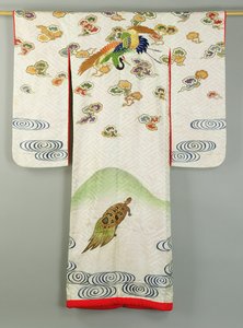 Albornoz de boda Uchikake decorado con una grulla y una tortuga (textil) de School Japanese