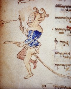 Un bufón de la corte. Manuscrito judío del siglo XIII. Biblioteca Palatina, Parma.