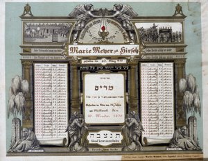 Calendario memorial para Servicios Funerarios Futuros de un pariente cercano fallecido. Pintura de Jahrzeit. Museo Judío de Basilea, Suiza. de School Jewish