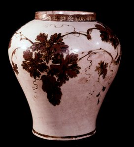 Arte coreano: jarrón de porcelana del período Yi (1392-1910), Duksoo; Museo de Bellas Artes del Palacio de School Korean