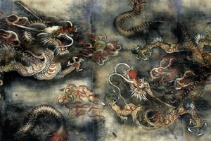 Dragones, decoración del templo budista de Pongwon, Seúl, Corea.