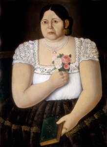 Retrato de mujer poblana con ramo de rosas (pintura)
