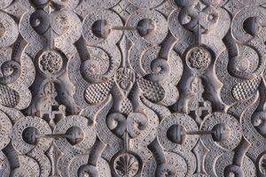 (detalle) de una pared, construida por los Saadíes en 1565 de School Moroccan