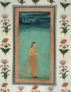 Dama sosteniendo una flor, del Pequeño Álbum Clive de School Mughal