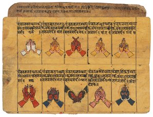Un manuscrito Thyasapu con ilustraciones iconográficas de mudras, Nepal