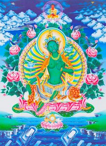 Imagen de la Tara verde, protectora maternal de todos los peligros en el océano de la existencia (gouache sobre tela)