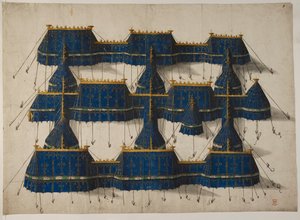 Diseño para un pabellón real en azul y oro, c.1520 (vitela)