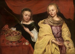 Las santas Inés de Roma y Dorotea de Cesarea (óleo sobre tabla) de School Netherlandish