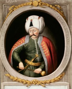 Imperio Otomano: retrato del noveno sultán otomano Selim I, llamado el terrible o el cruel (1470-1520). Miniatura. Biblioteca Topkapi Sarayi Estambul de School Ottoman