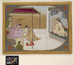 Un Príncipe Espiando los Preparativos de su Amante, c.1800 de School Pahari