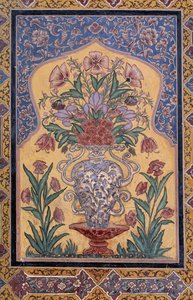 Jarrón con flores, detalle decorativo de la mezquita de Wazir Khan (siglo XVII), Lahore, Punyab, Pakistán de School Pakistani