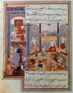 Grupo de hombres en un hammam Miniatura persa del manuscrito 2743, París, B.N. de School Persian