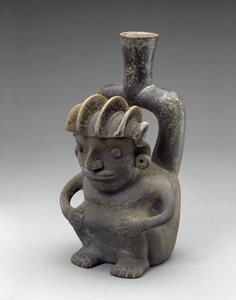 Vasija con un hombre sentado, Cupisnique de School Peruvian