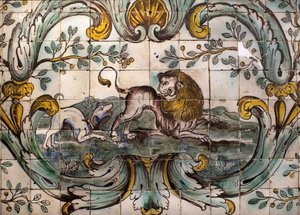 Perro amenazando a un león (detalle) de School Portuguese