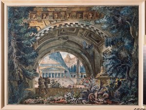 Arca. Decoración preparatoria para una obra de teatro. Obra de un maestro ruso, témpera sobre lienzo de School Russian