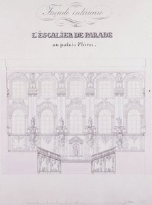 Fachada interior de la Escalera de Desfile en el Palacio de Invierno, c.1838 de School Russian