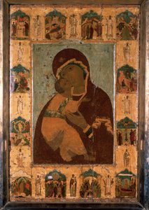 ""La Virgen de Vladimir"" (Vladimirskaia) Icono ruso. Pintura sobre madera. 1514 Catedral de la Dormición del Kremlin, Moscú de School Russian