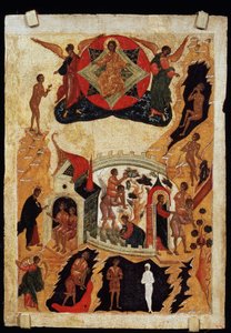 ""La parábola del cojo y el ciego"" Icono ruso. Pintura sobre madera alrededor de 1550. Museo Estatal Ruso San Petersburgo