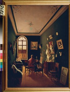 El estudio del pintor. Pintura de un maestro ruso, óleo sobre lienzo. de School Russian