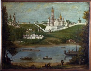 El Monasterio de las Cuevas en kyiv (Ucrania) (El Monasterio de las Cuevas de kyiv). Pintura anónima, óleo sobre lienzo, mediados del siglo XIX. Clasicismo Arte ruso. Museo Estatal de Historia Religiosa, San Petersburgo. de School Russian