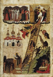 La escalera del paraíso de San Juan Clímaco. Representa a los monjes alcanzando la cima de la escalera y aquellos cayendo en los infiernos