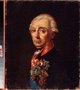 Retrato del Mariscal Generalísimo Príncipe Alexander Suvorov (1729-1800). Pintura de un maestro ruso, óleo sobre lienzo, finales del siglo XVIII. Museo de Arte del Lejano Oriente, Khabarovsk (Rusia). de School Russian