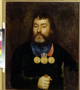 Retrato del poeta Constantin Zlobin (1777-1813). Luciendo con orgullo tres medallas de oro y diamantes alrededor de su cuello. Pintura anónima, óleo sobre lienzo, principios del siglo XIX. arte ruso