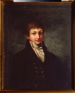 Retrato del poeta Konstantin N. Batyushkov (Constantin Batyushkov) (1787-1855). Pintura de un maestro ruso, óleo sobre lienzo, hacia 1800. Arte ruso de School Russian