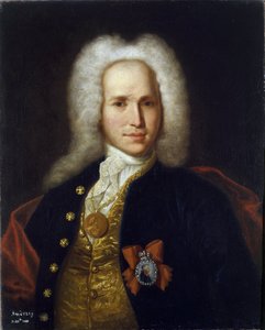Retrato del científico, ingeniero militar e inventor Andrey Nartov (1683-1756). (Retrato del científico, ingeniero militar e inventor A. Nartov). Pintura anónima, óleo sobre lienzo, hacia 1725. Arte ruso de School Russian