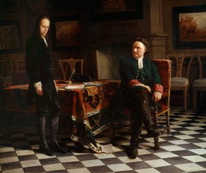 Retrato de Pedro I el Grande (1672-1725), zar ruso y su hijo Alexis (1690-1718). Pintura de la Escuela Rusa