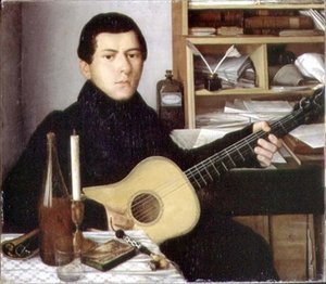 Retrato de un joven con una guitarra, c.1830 de School Russian