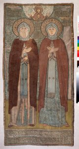 Príncipe San Pedro y Santa Fevronia de Murom (Santos Pedro y Fevronia de Murom) - Bordado eclesiástico de un maestro ruso, seda e hilos de oro y plata sobre lienzo